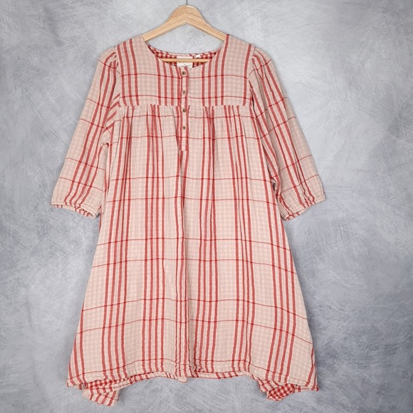 Wares by Olliella Dresses & Skirts - Wares by Ollielia Dress Womens Small Red Plaid 100% Organic Cotton Pockets Boho